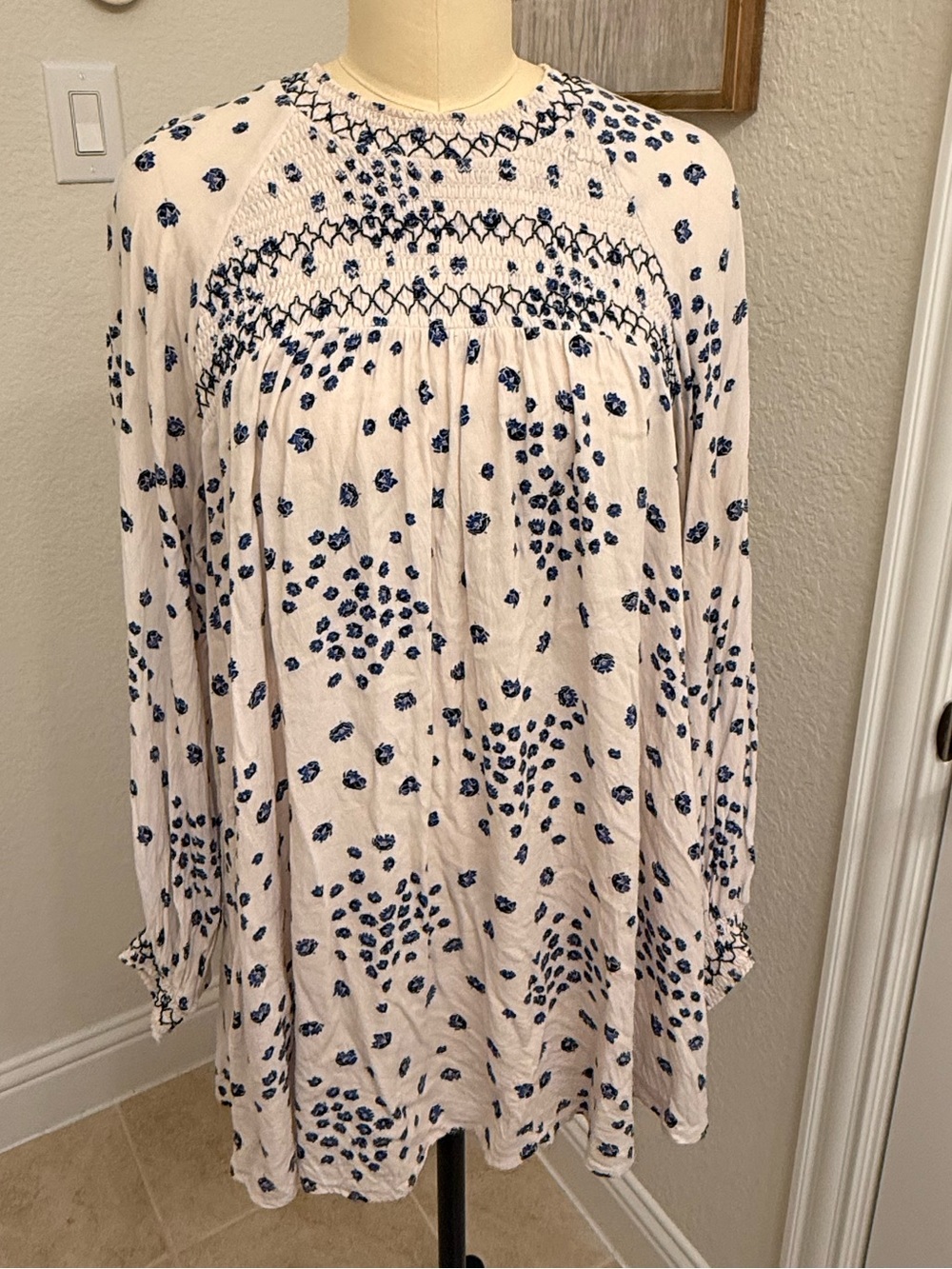 Free People Smocked tunic mini dress oversized sz XL - Picture 2 of 10